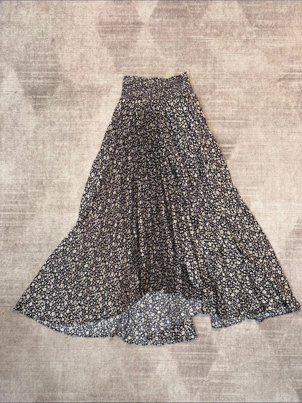 Elie Tahari Black and Cream Floral Smocked Maxi Skirt